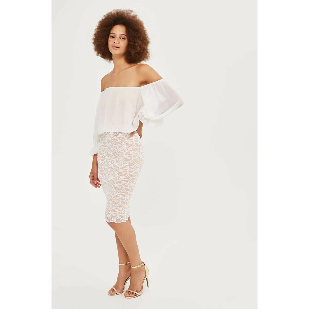 TFNC Women's Nelly Off Shoulder Lace Mini dress In Nude Size M fits as XS